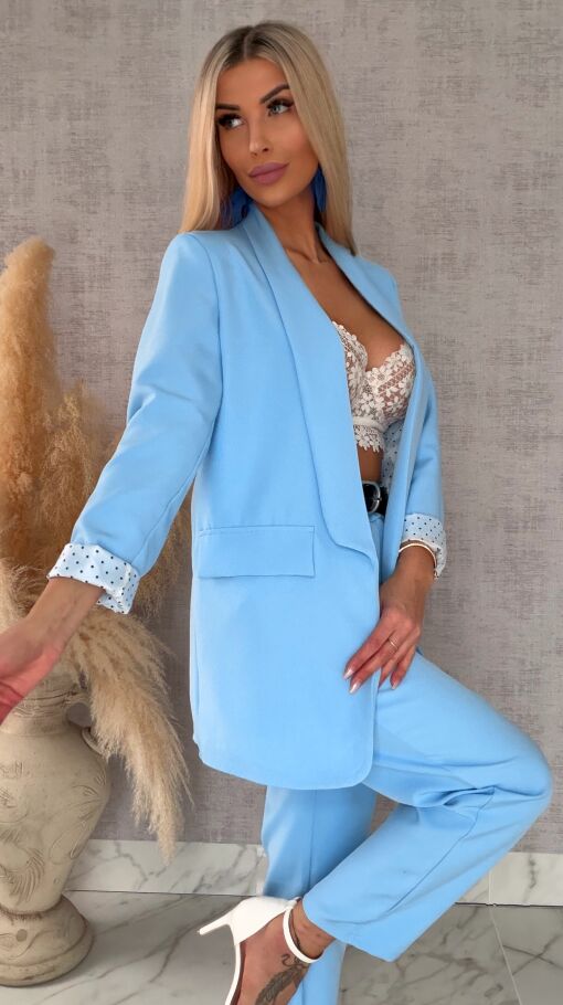 Elegancka wiosenna marynarka z podszewką w groszki BLUE one size - R670