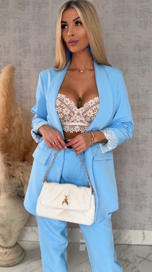 Elegancka wiosenna marynarka z podszewką w groszki BLUE one size - R670