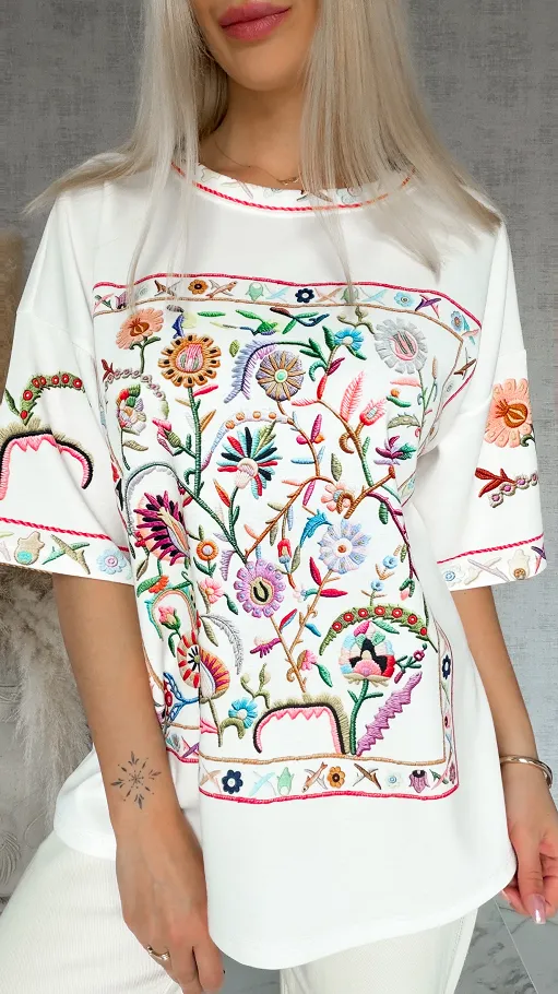 Luźna bluzka oversize z kolorowym printem ONE SIZE - R871