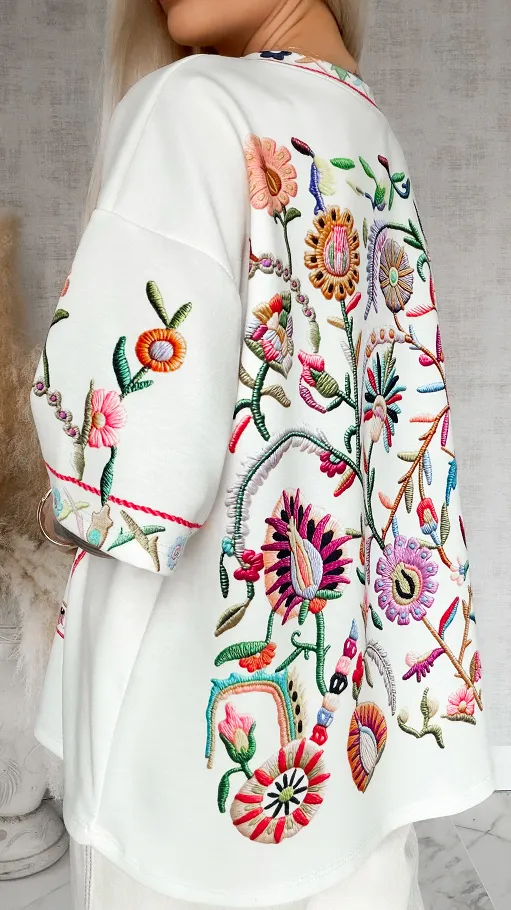 Luźna bluzka oversize z kolorowym printem ONE SIZE - R871