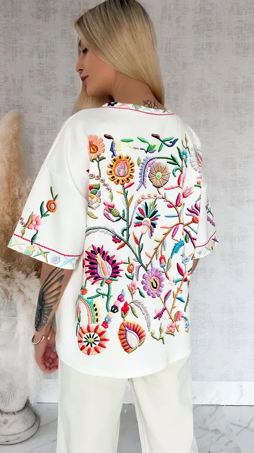 Luźna bluzka oversize z kolorowym printem ONE SIZE - R871