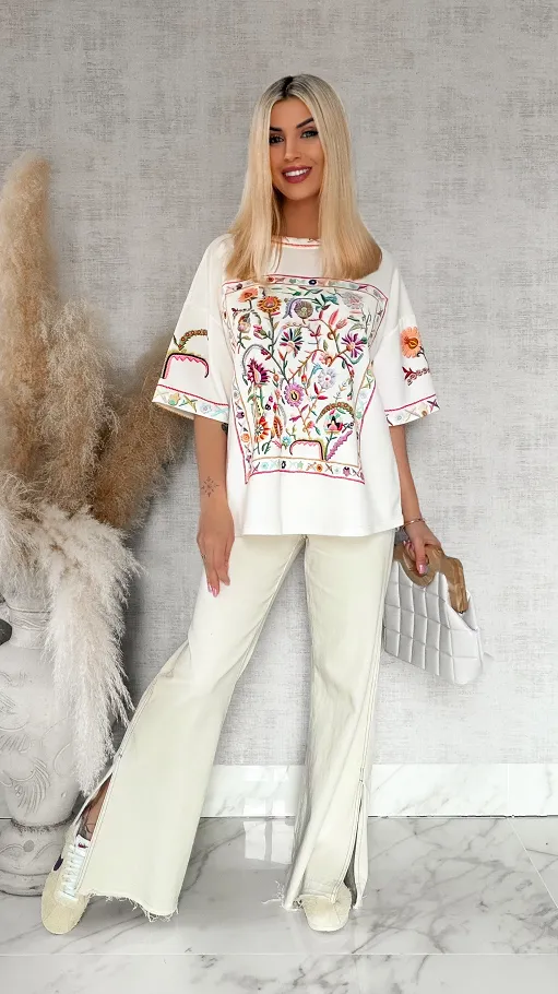 Luźna bluzka oversize z kolorowym printem ONE SIZE - R871