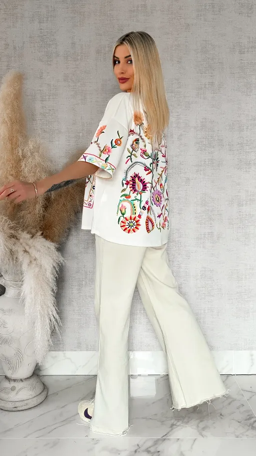 Luźna bluzka oversize z kolorowym printem ONE SIZE - R871