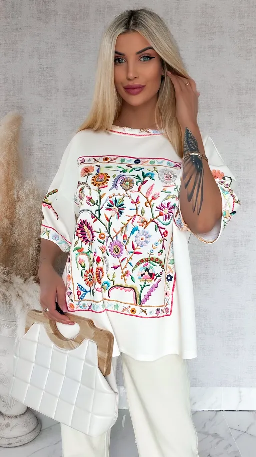 Luźna bluzka oversize z kolorowym printem ONE SIZE - R871