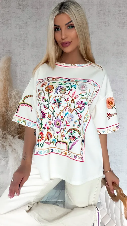 Luźna bluzka oversize z kolorowym printem ONE SIZE - R871