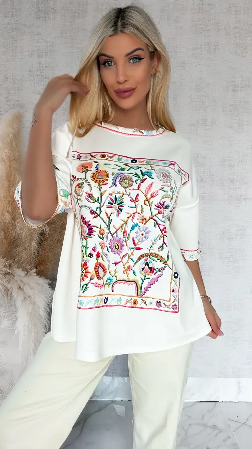 Luźna bluzka oversize z kolorowym printem ONE SIZE - R871