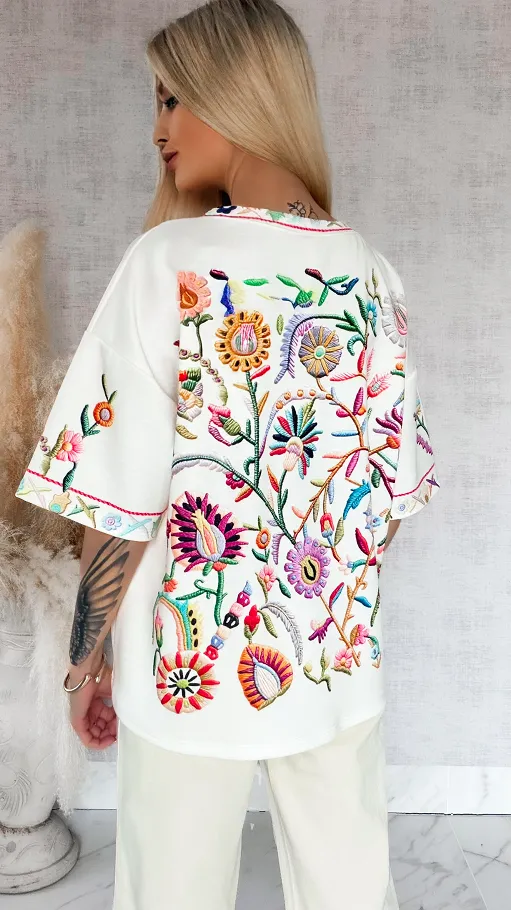 Luźna bluzka oversize z kolorowym printem ONE SIZE - R871