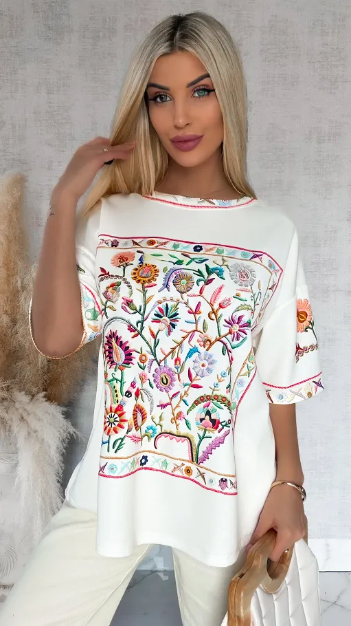 Luźna bluzka oversize z kolorowym printem ONE SIZE - R871