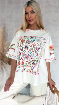 Luźna bluzka oversize z kolorowym printem ONE SIZE - R871