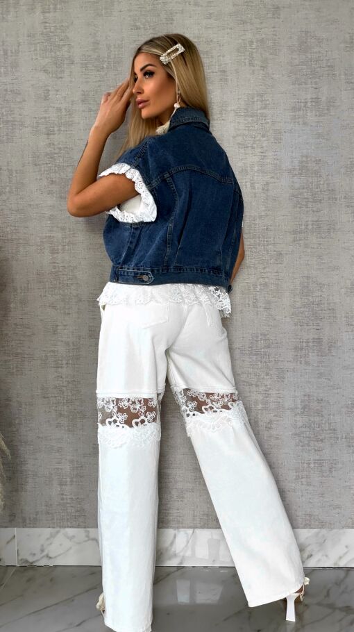 Fantastyczna kamizelka jeansowa z białą koronką ONE SIZE - R596