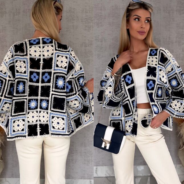 Krótki szydełkowy kardigan ONE SIZE blue - R750A