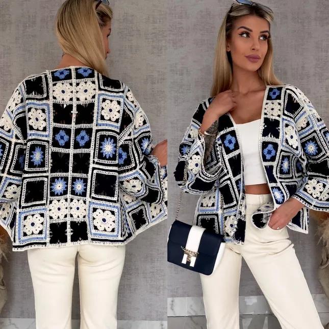 Krótki szydełkowy kardigan ONE SIZE blue - R750A