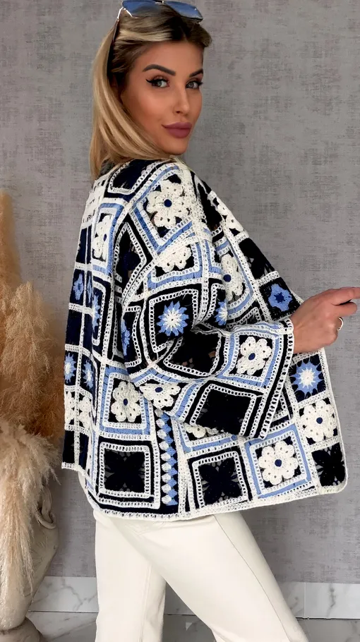 Krótki szydełkowy kardigan ONE SIZE blue - R750A