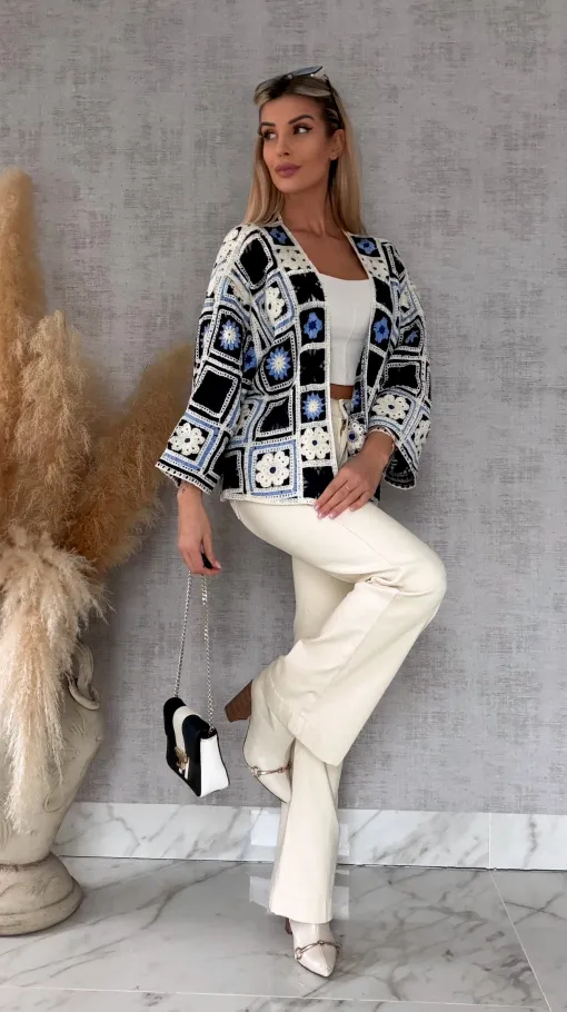 Krótki szydełkowy kardigan ONE SIZE blue - R750A