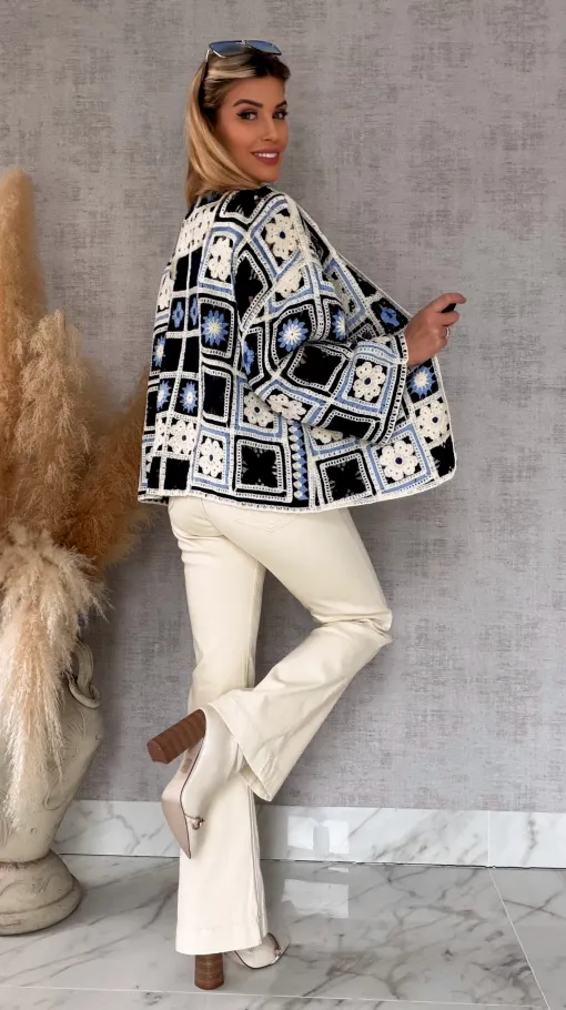 Krótki szydełkowy kardigan ONE SIZE blue - R750A