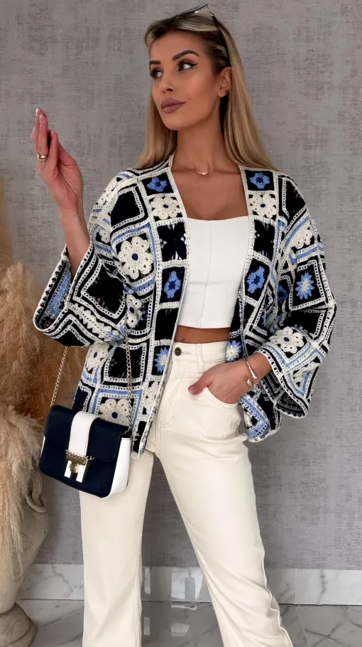 Krótki szydełkowy kardigan ONE SIZE blue - R750A