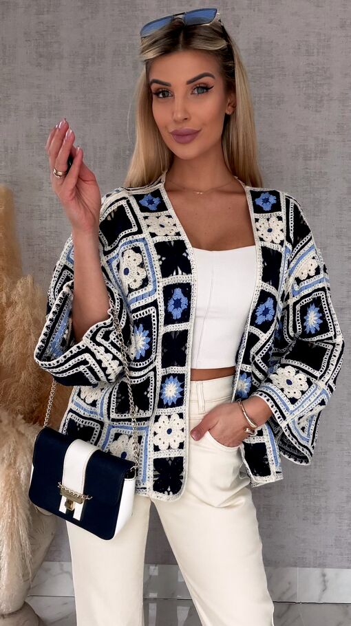 Krótki szydełkowy kardigan ONE SIZE blue - R750A