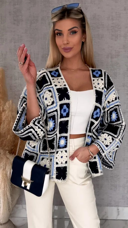 Krótki szydełkowy kardigan ONE SIZE blue - R750A