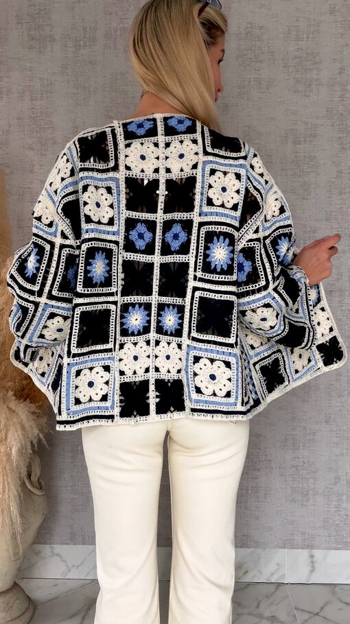 Krótki szydełkowy kardigan ONE SIZE blue - R750A