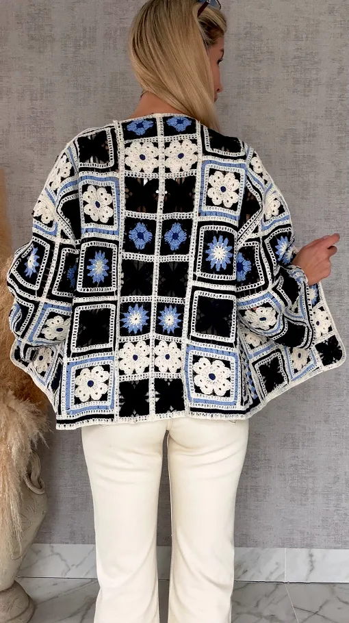 Krótki szydełkowy kardigan ONE SIZE blue - R750A