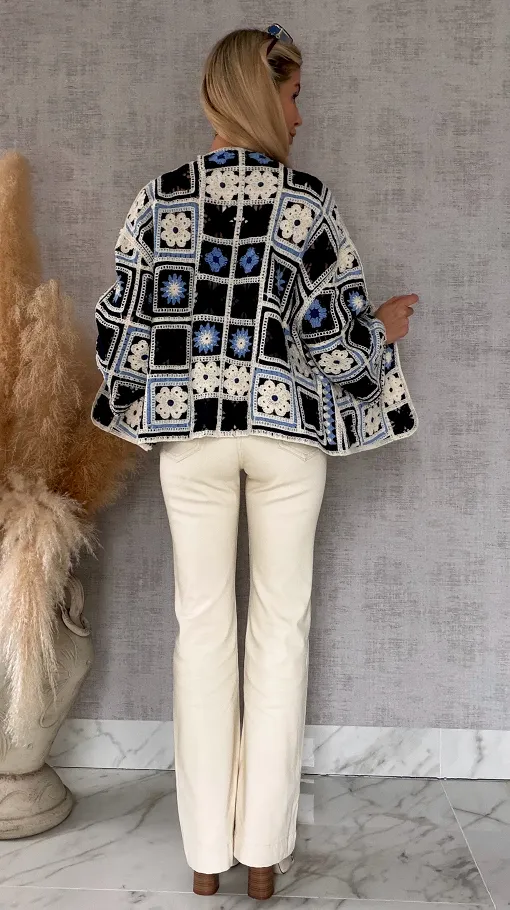 Krótki szydełkowy kardigan ONE SIZE blue - R750A