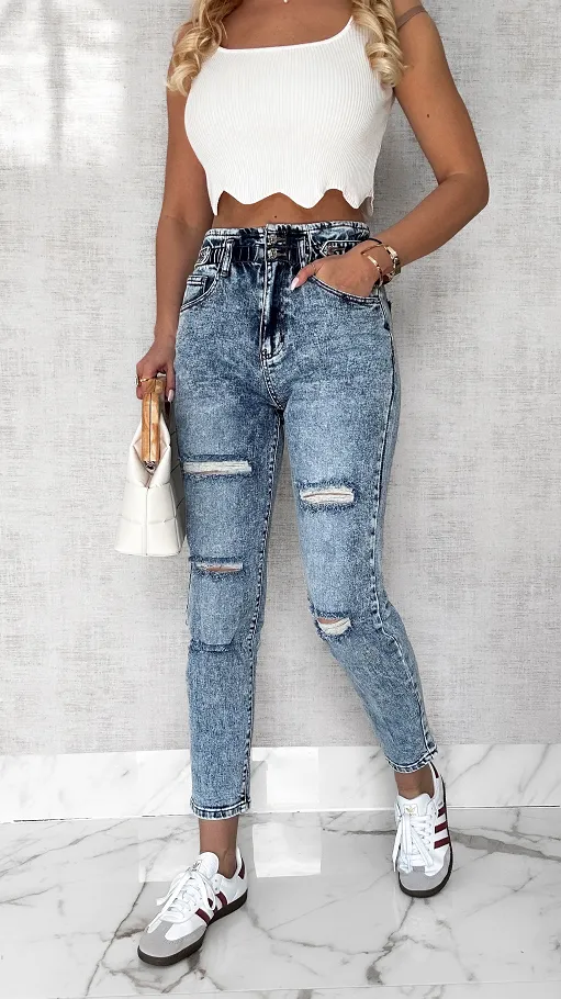 Elastyczne spodnie jeansowe z gumką w pasie BLUE JEANS - P567