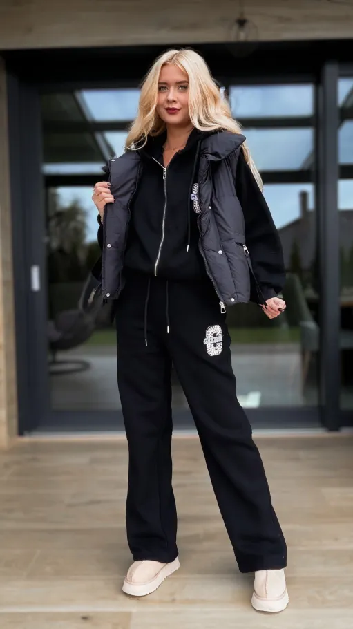 Czarny ocieplany komplet 3 częściowy z bawełny ONE SIZE - R097