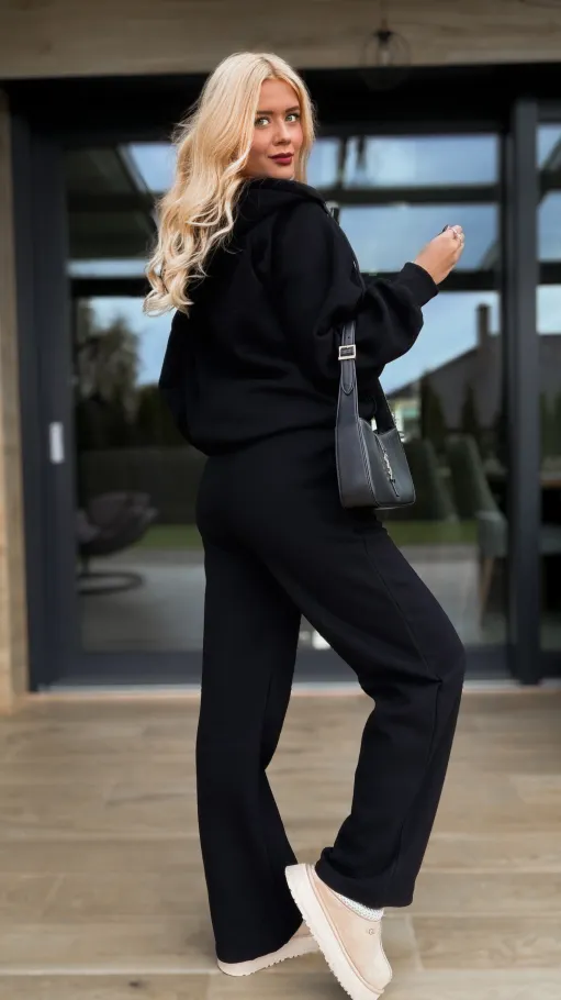 Czarny ocieplany komplet 3 częściowy z bawełny ONE SIZE - R097