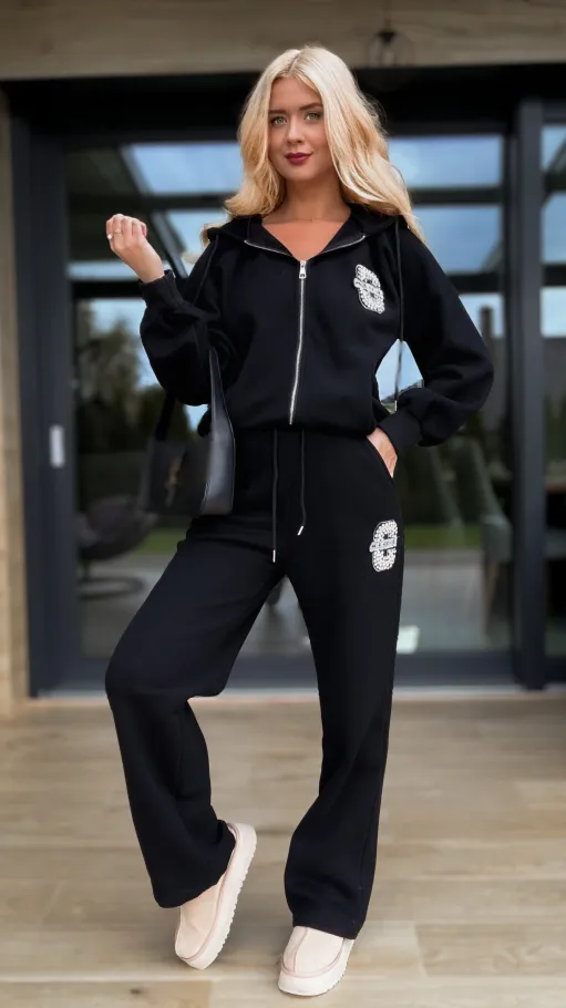 Czarny ocieplany komplet 3 częściowy z bawełny ONE SIZE - R097