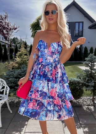 Cudowna letnia sukienka z falbanek w pięknych niebieskich kolorach - N400
