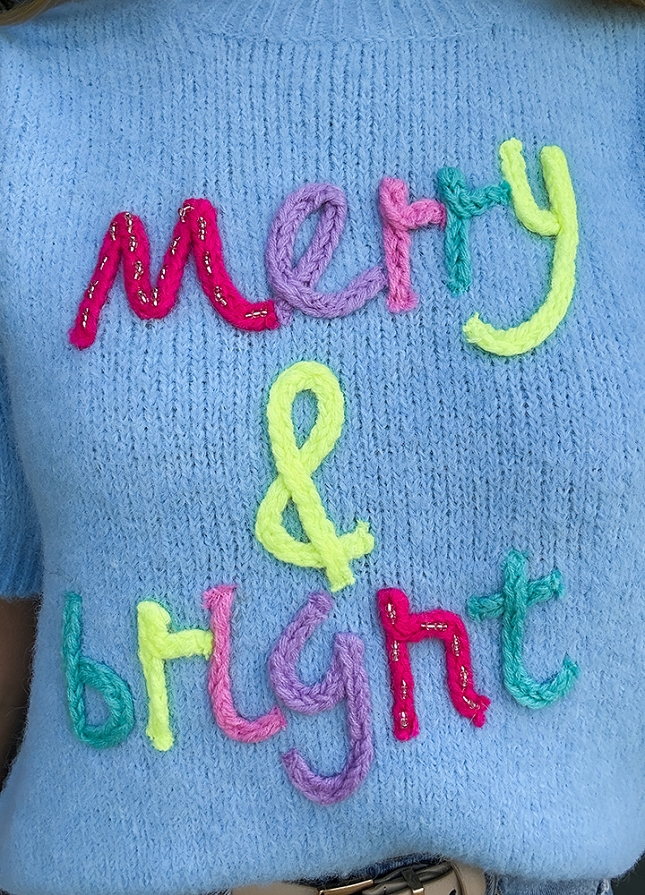 Niebieski wiosenny sweter z krótkim rękawem MERRY - M786A