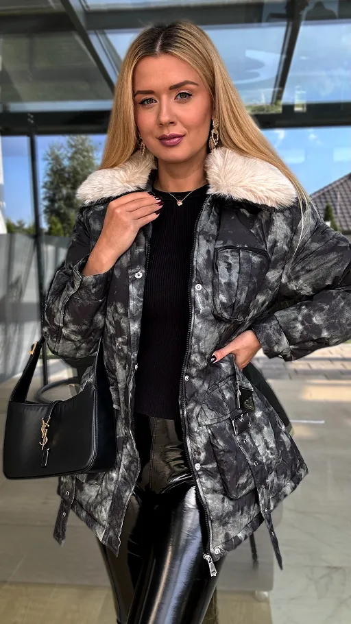 Kurtka na zimę w stylu MORO z jasnym eko futerkiem - N749