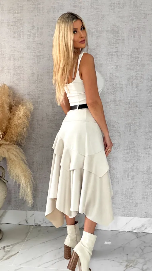 Asymetryczna elegancka spódnica zamszowa ONE SIZE ecru - R520A