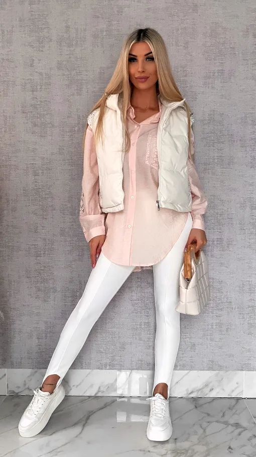Pudrowa koszula z koronkowymi wstawkami ONE SIZE - R585