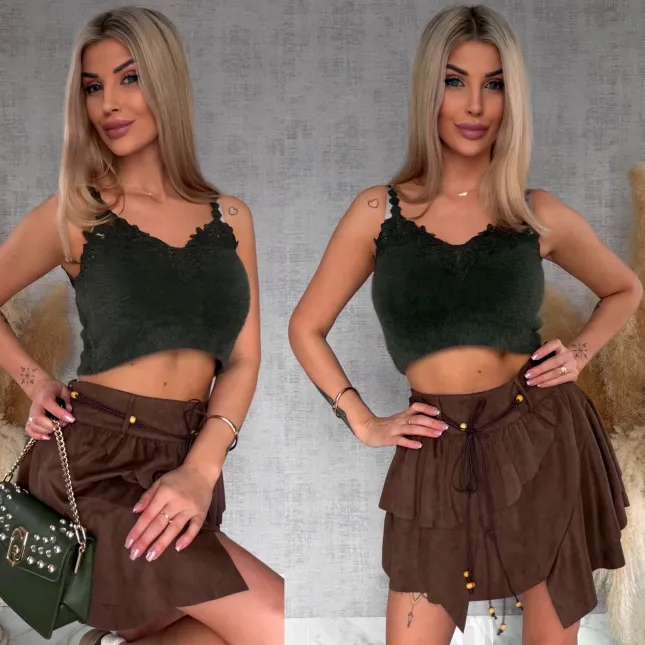 Puszysty TOP khaki z koronką ONE SIZE - R765