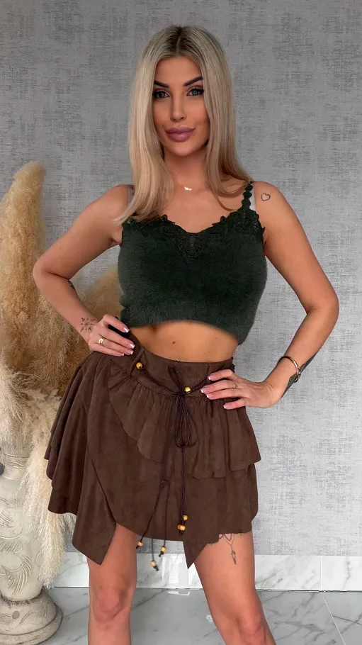 Puszysty TOP khaki z koronką ONE SIZE - R765