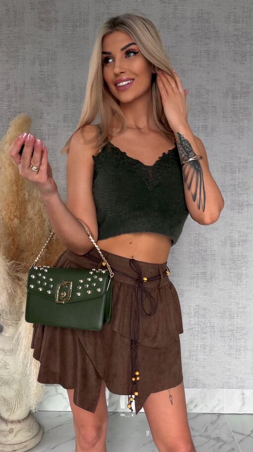 Puszysty TOP khaki z koronką ONE SIZE - R765