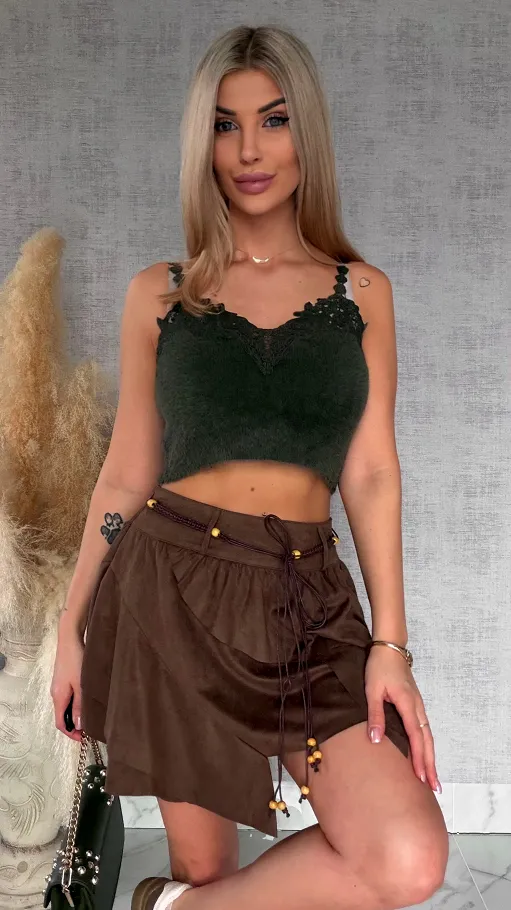 Puszysty TOP khaki z koronką ONE SIZE - R765