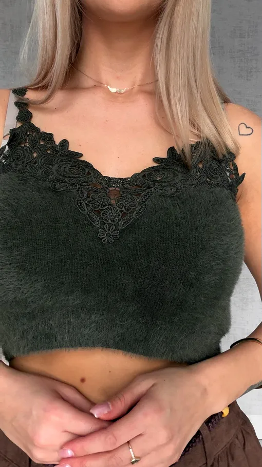 Puszysty TOP khaki z koronką ONE SIZE - R765