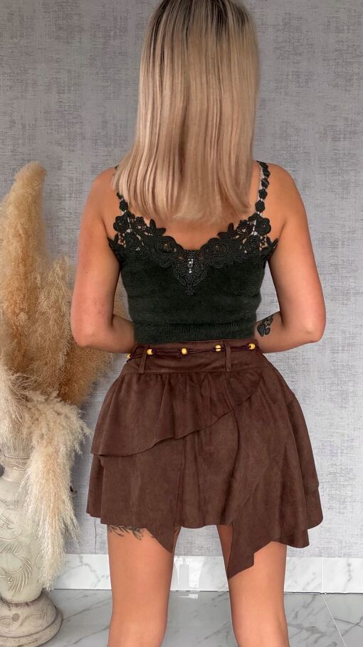 Puszysty TOP khaki z koronką ONE SIZE - R765