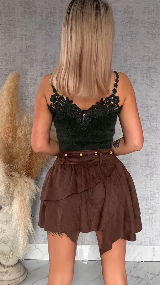 Puszysty TOP khaki z koronką ONE SIZE - R765