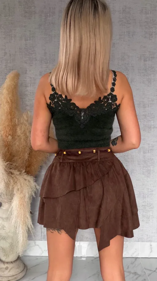 Puszysty TOP khaki z koronką ONE SIZE - R765