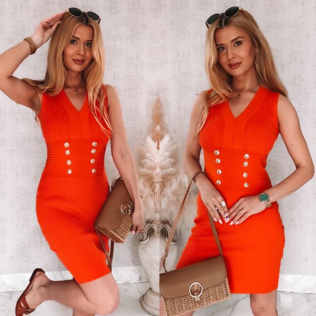 Elastyczna dzianinowa sukienka w kolorze orange ONE SIZE - R989A