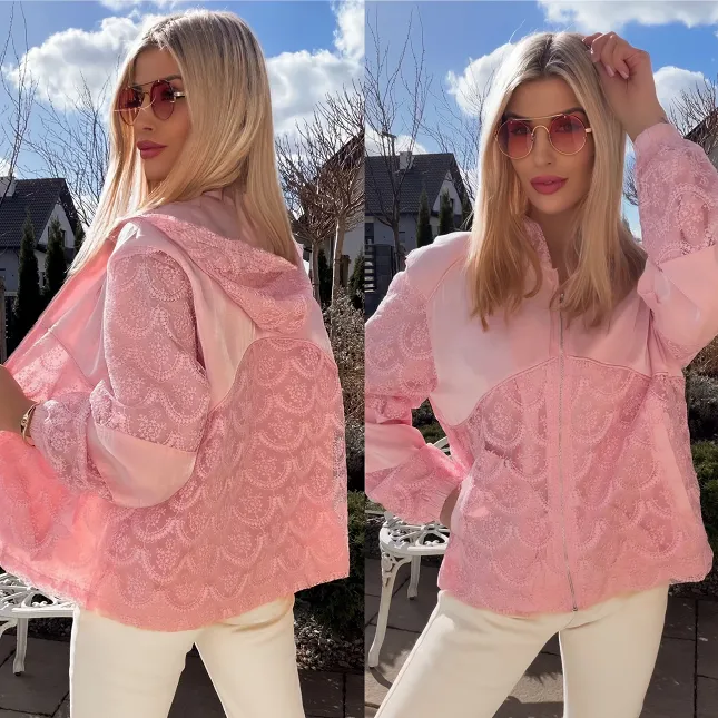 Świetna różowa bluza na zamek z kapturem ONE SIZE - R822