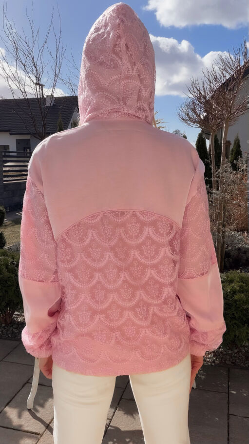 Świetna różowa bluza na zamek z kapturem ONE SIZE - R822