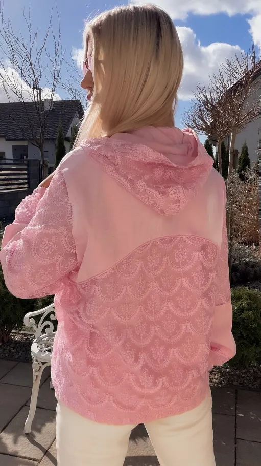 Świetna różowa bluza na zamek z kapturem ONE SIZE - R822