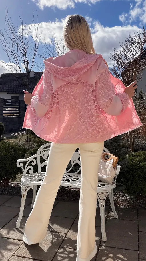 Świetna różowa bluza na zamek z kapturem ONE SIZE - R822