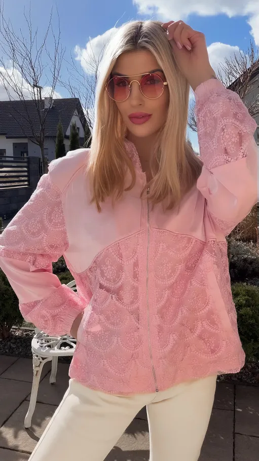 Świetna różowa bluza na zamek z kapturem ONE SIZE - R822