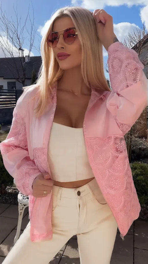 Świetna różowa bluza na zamek z kapturem ONE SIZE - R822