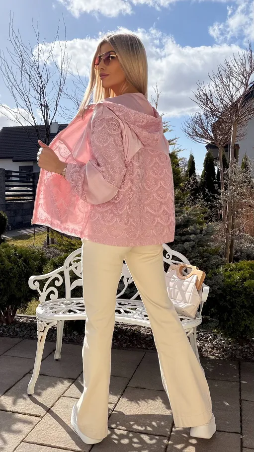 Świetna różowa bluza na zamek z kapturem ONE SIZE - R822